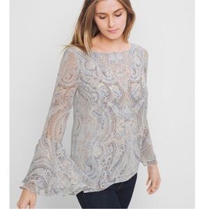White House Black Market Lace Blouse - Gray and Cream. NOWT